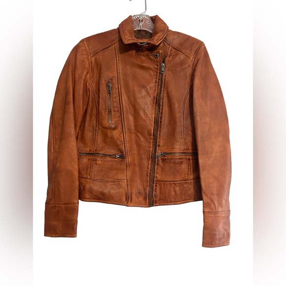 Real Leather Jackets & Blazers - Real Leather Brand 100% Leather Moto Jacket Coat Cognac Rust NWT Size Small